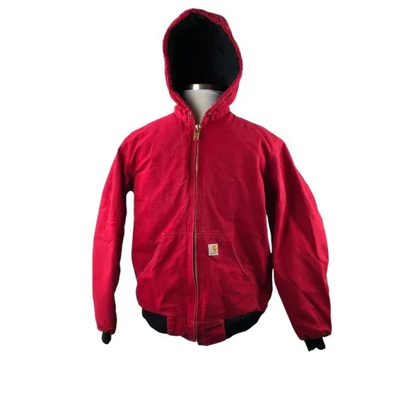 Carhartt USA Made J140 Quilt Lined Duck Canvas Hooded Jacket Red Men's Medium - Picture 12 of 12